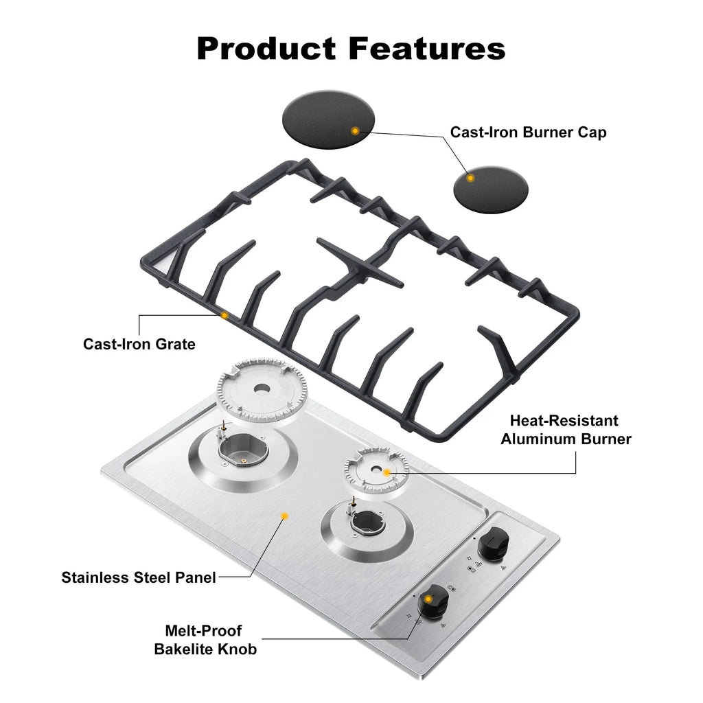 12" 2-Burner Dual Fuel Stove, RV/ Camping/ Kitchen