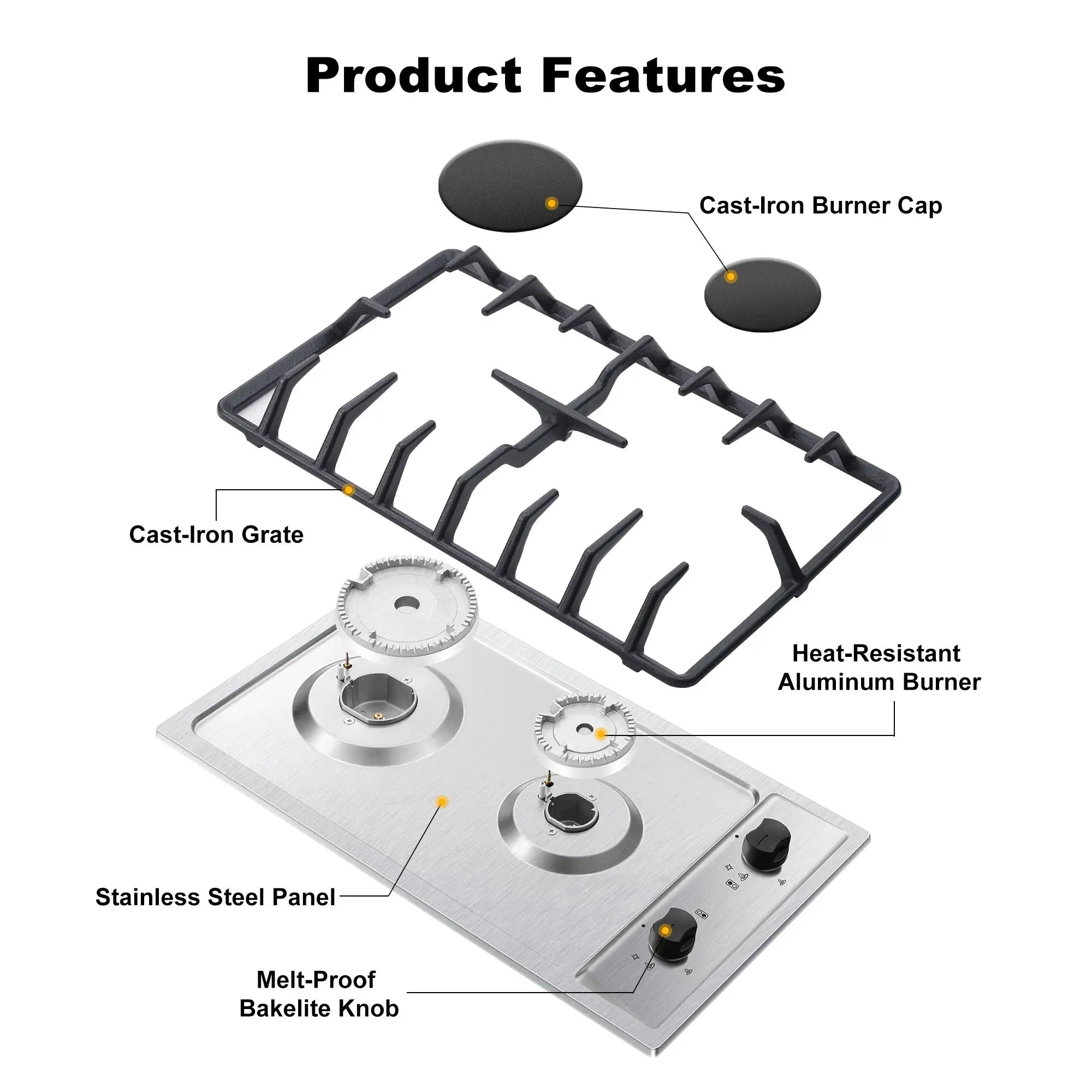 12" 2-Burner Dual Fuel Stove, RV/ Camping/ Kitchen