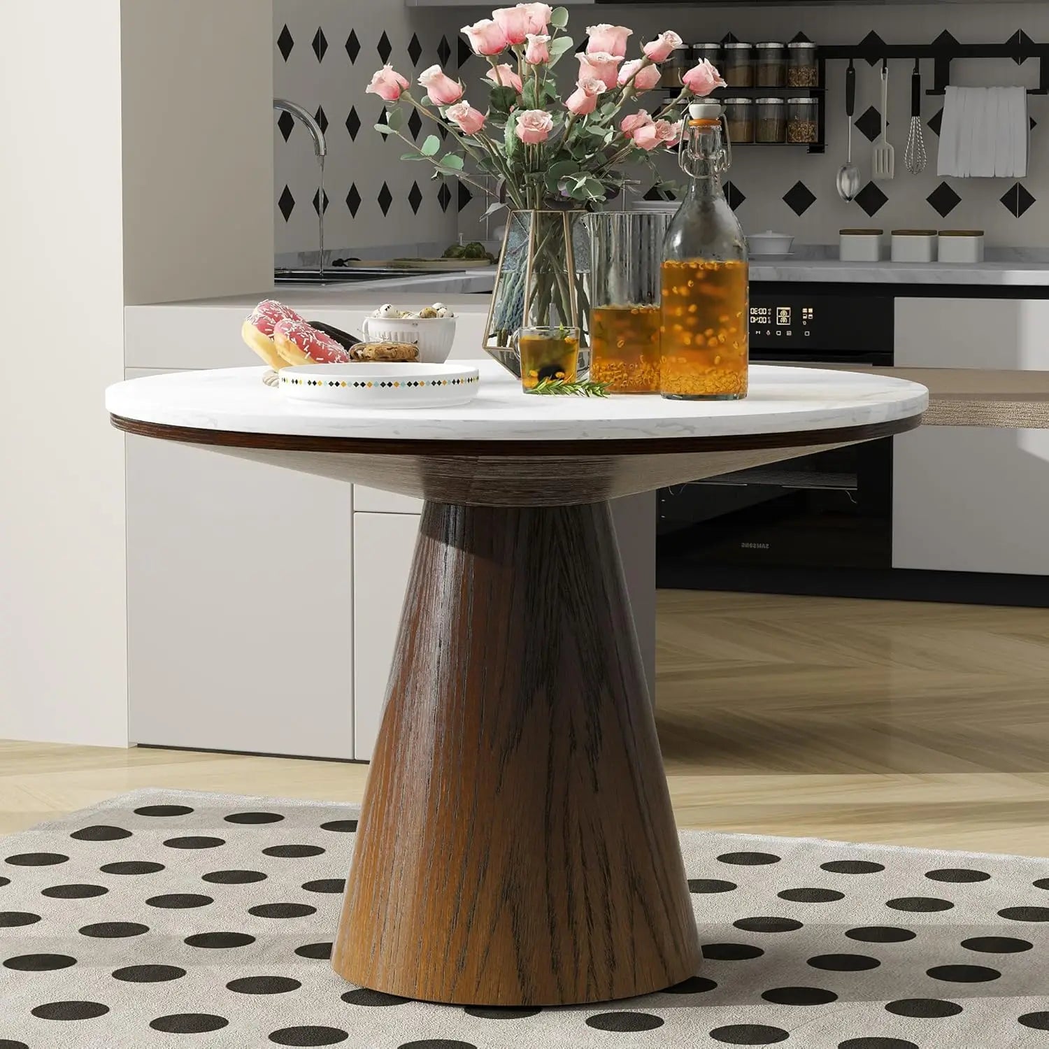 45" Round Wooden  Retro Style  Black