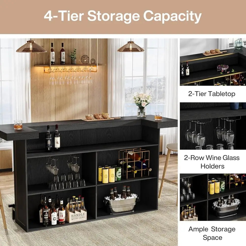 4-Tier Large Bar Table w/Wine Rack, Bootrest