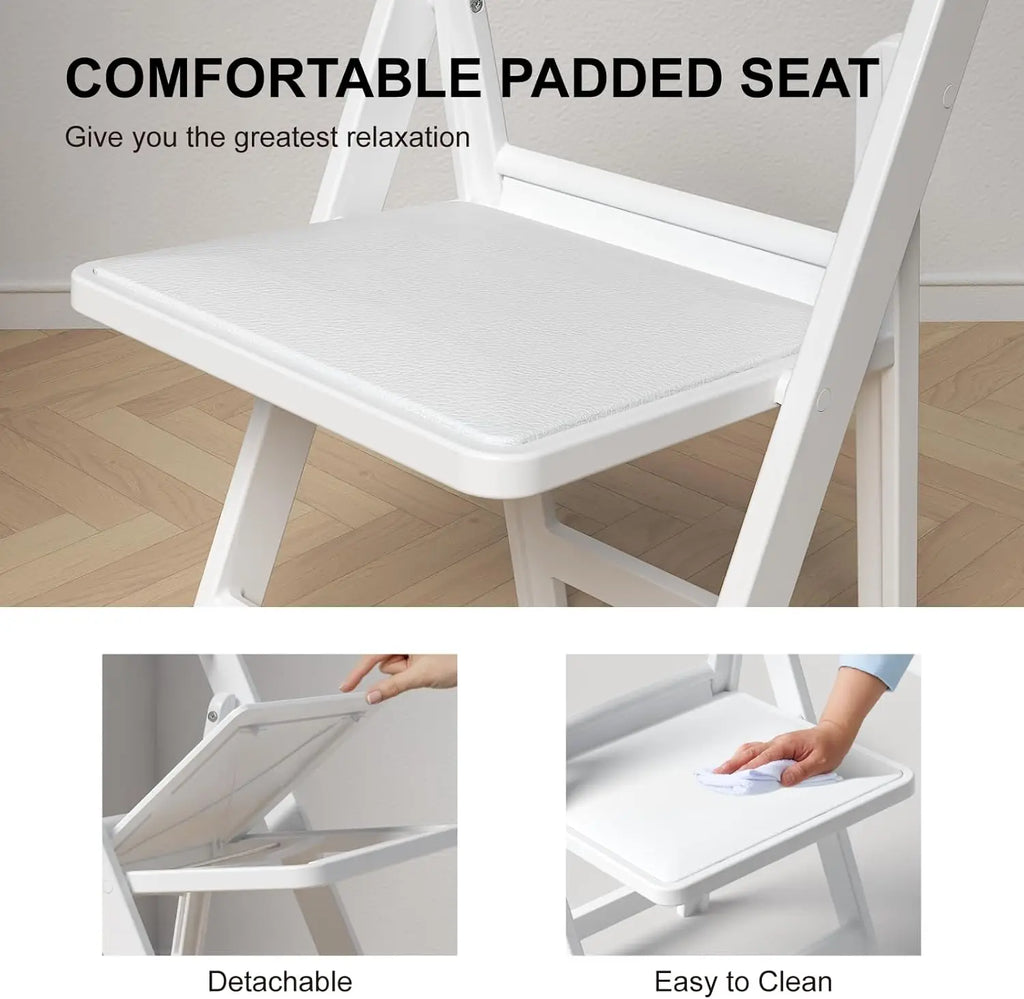 8 White Resin Folding w/Padded Seat