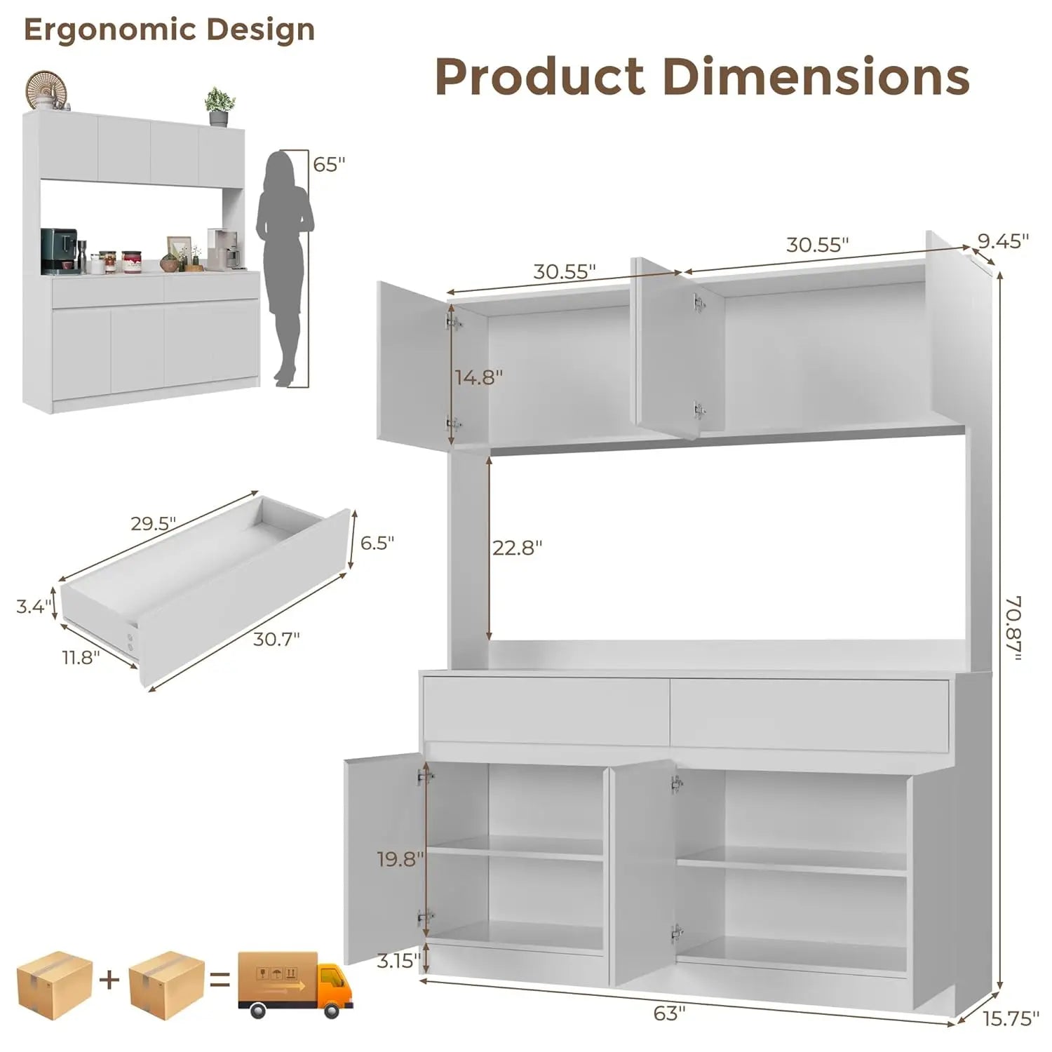 70.87" H Large Pantry Cabinet W/MW Countertop