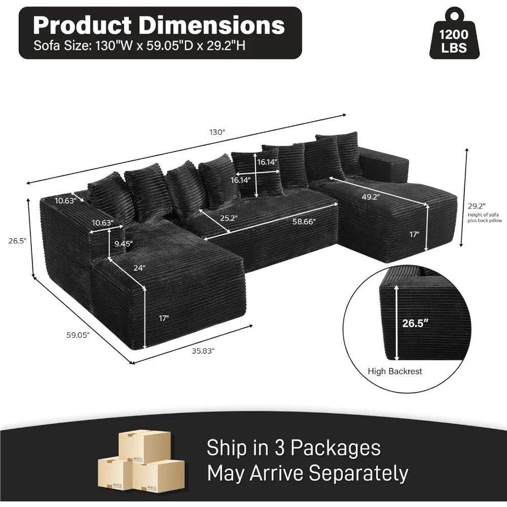 131" Sectional Sofa Cloud
