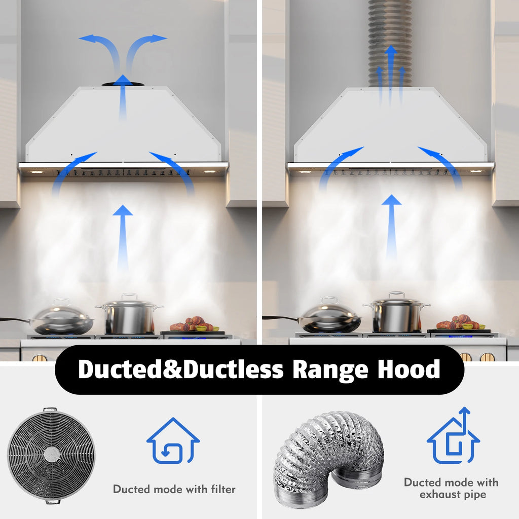 Range Hood 30/36" Built-in 750 CFM, Ducted/Ductless