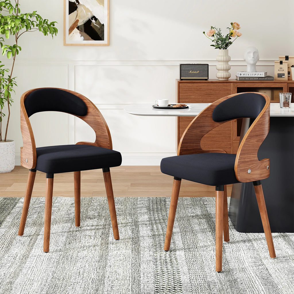 2 Wood Modern Upholstered Curved Backrest