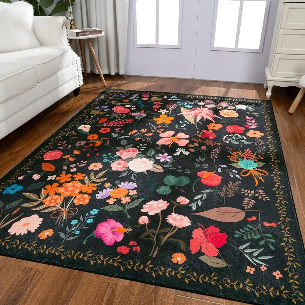 9x12 Washable Low Pile Vintage Floral