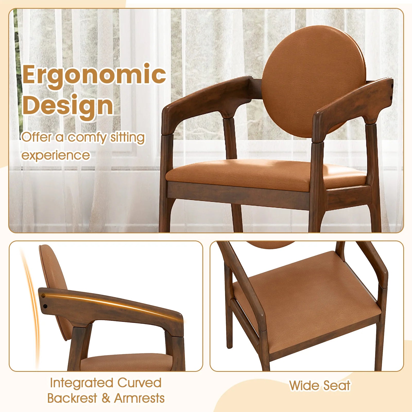 2 Wooden Dining w/Padded Seat & Back