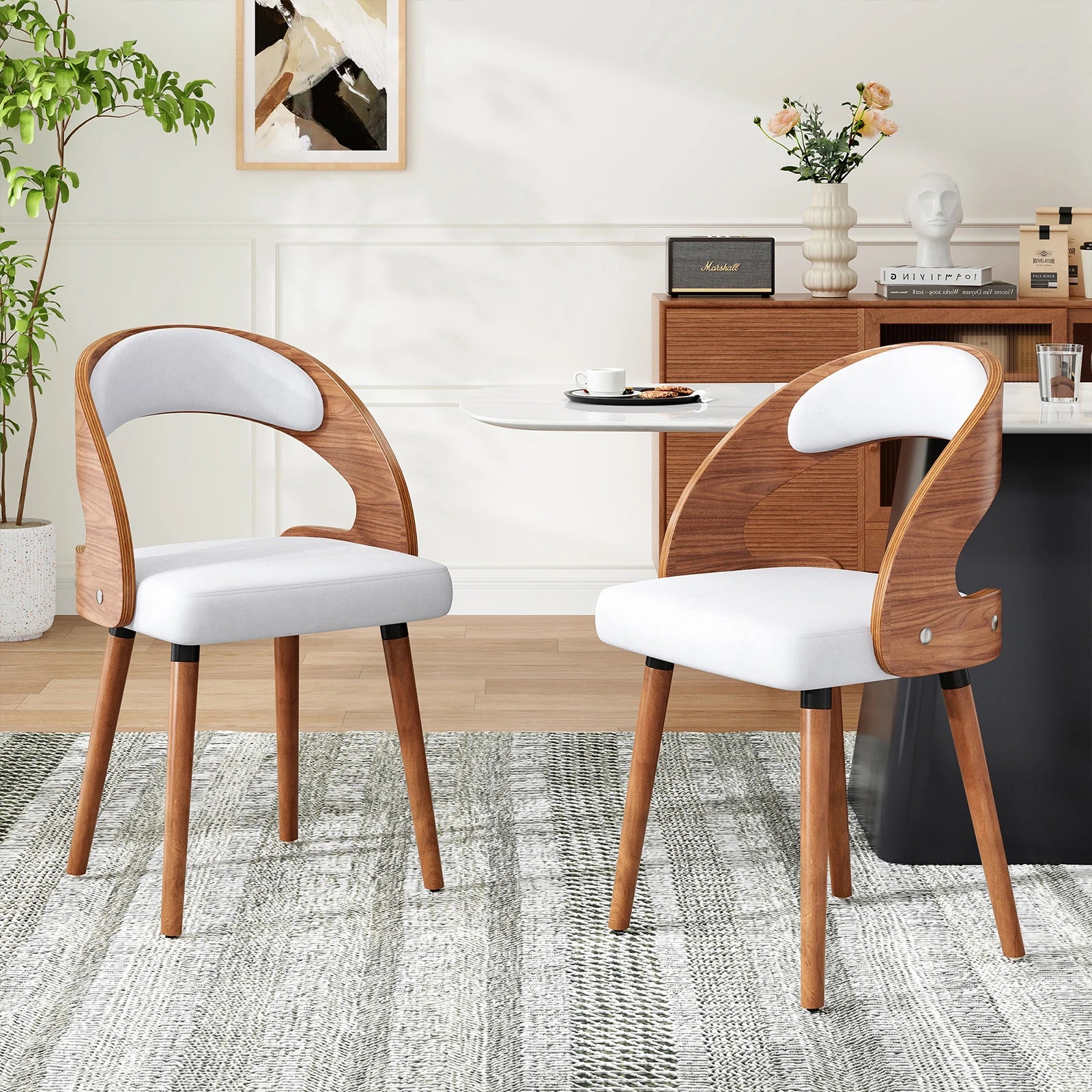 2 Wood Modern Upholstered Curved Backrest