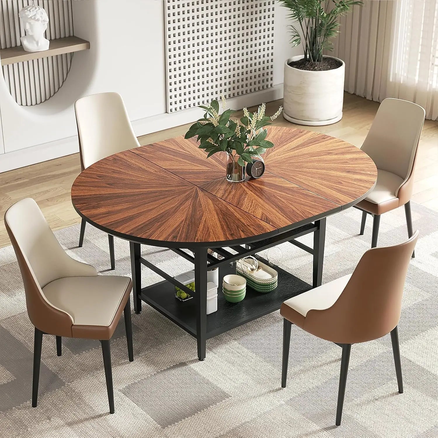47.2"-63" Extendable Round Solid Wood & Metal