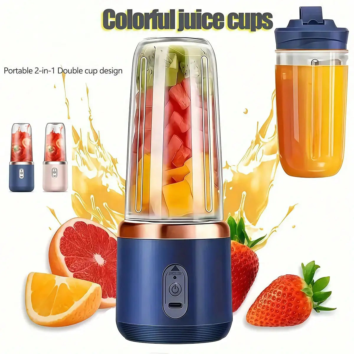 USB Rechargeable Portable Dual Cup Juicer Blender