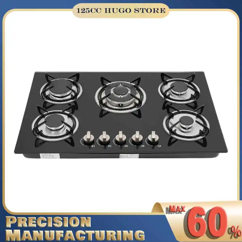 5-Burner Natural Gas Stove Tempered Glass Battery Ignition
