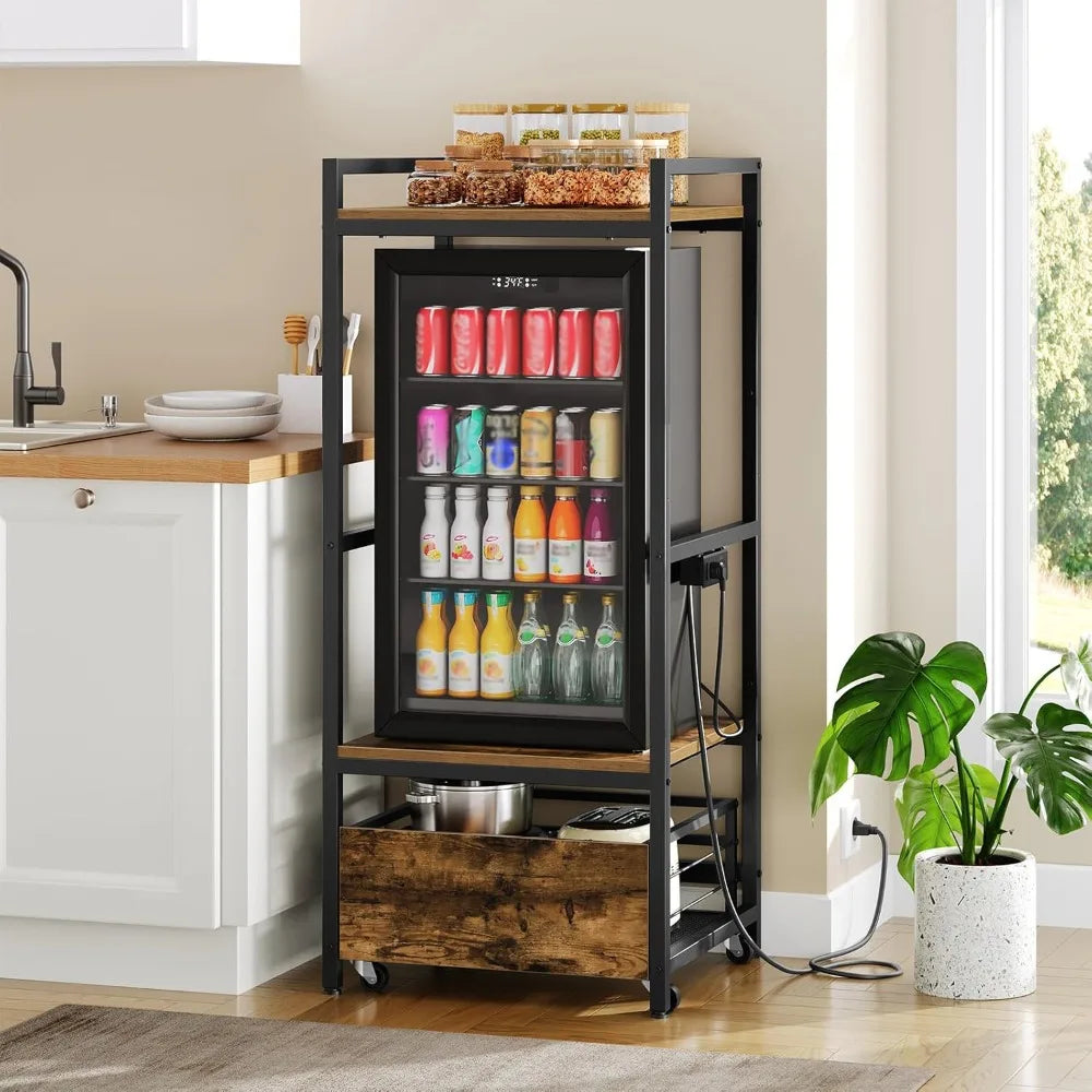 Mini-Fridge Stand W/Movable Drawer/MW Stand/Outlet