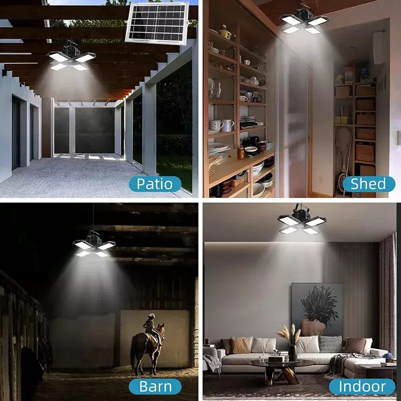 Outdoor Indoor Solar Pendant Light Motion Sensor Folding LED Lamp 3 Modes Floodlight for Industrial Lighting Workshop Warehouse