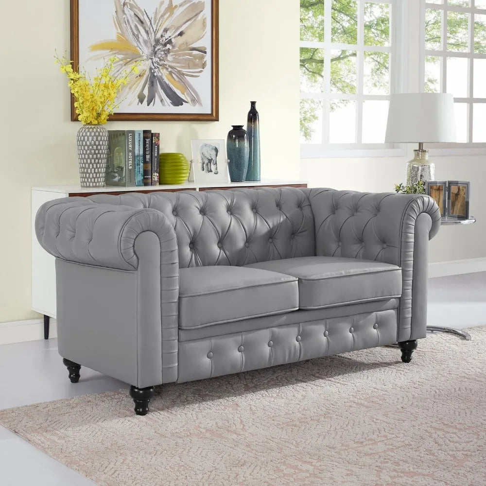 3-Piece Leather Chesterfield Sofa Set