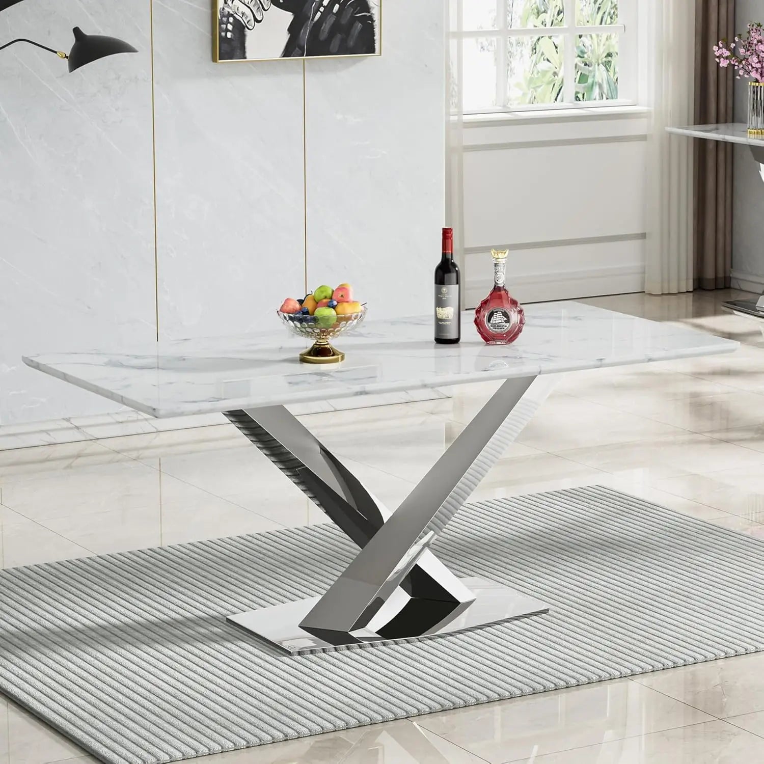 68" Modern White Faux Marble for 6-8 Rectangle