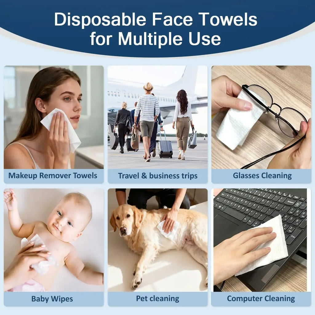 Disposable Face Towels, 100 Count (2 Box) Biodegradable