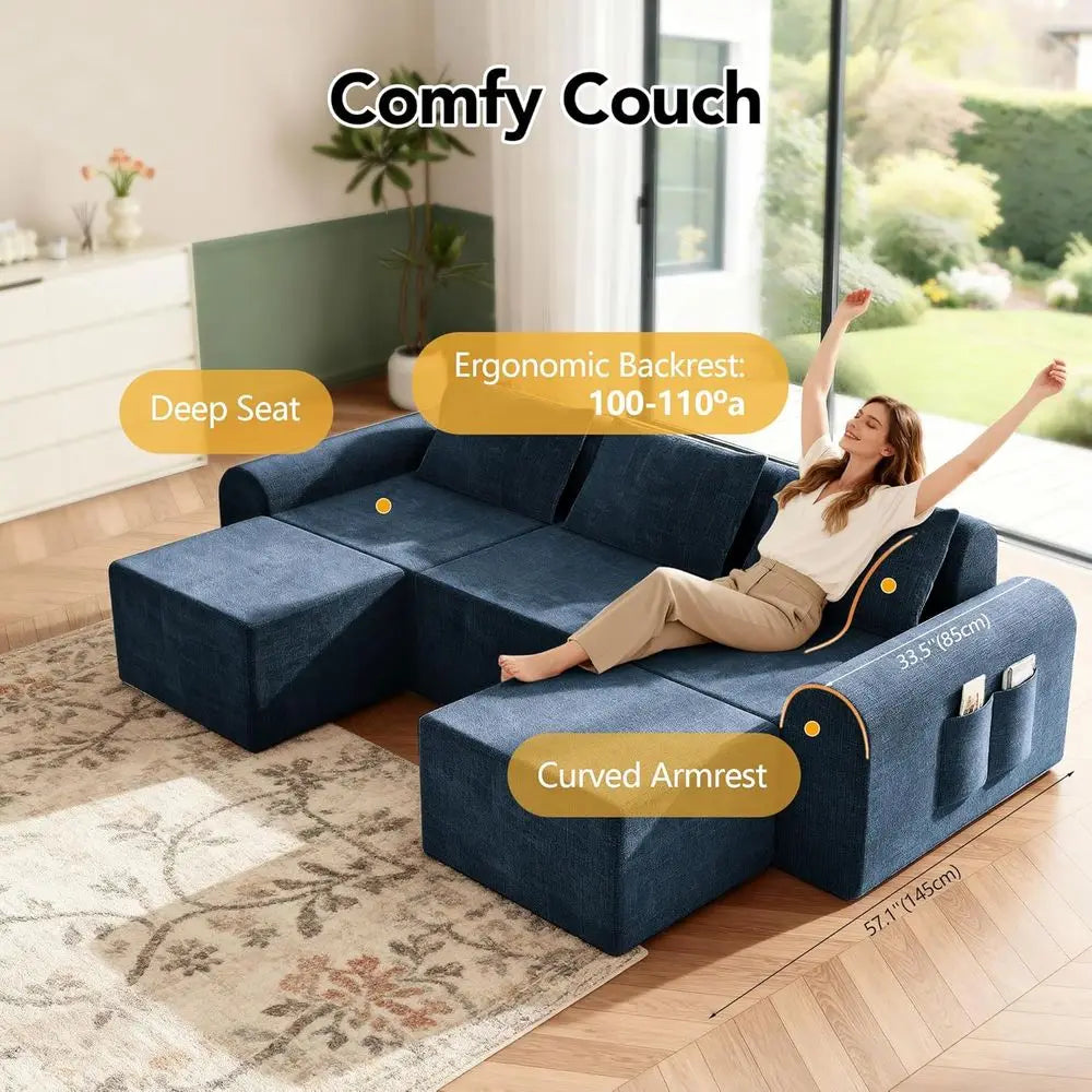 Cloud Sectional Couch 3 pillows 2 ottomans