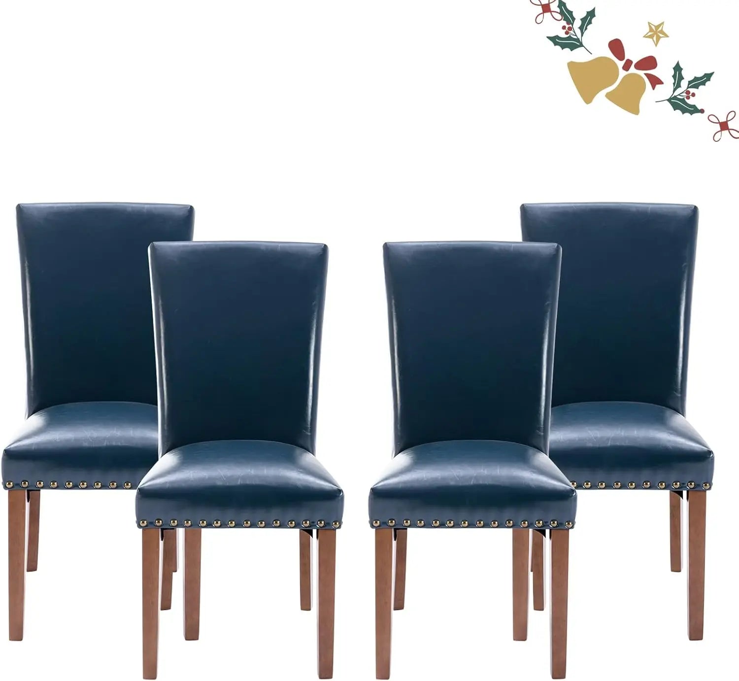 4 Blue Upholstered Nailhead PU Leather