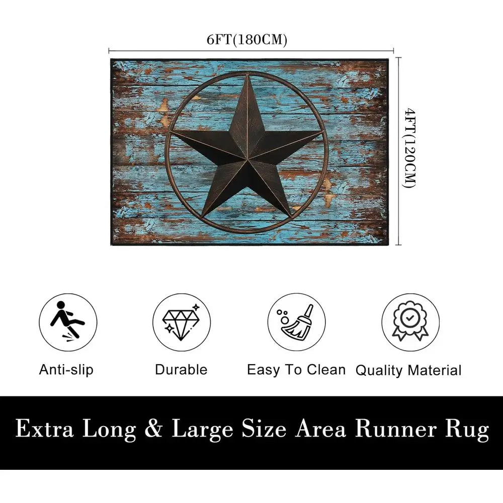 4x6 Rustic Barn Star Teal Washable