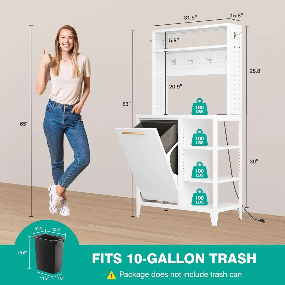63" Baker's Rack W/Trash Can/Cabinet/Power Outlet