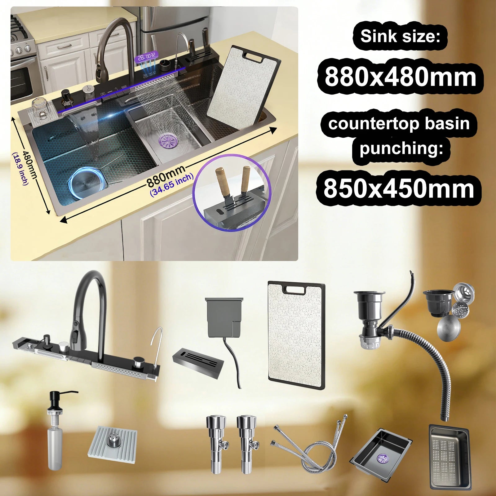 Stainless Sink Digital Display Waterfall