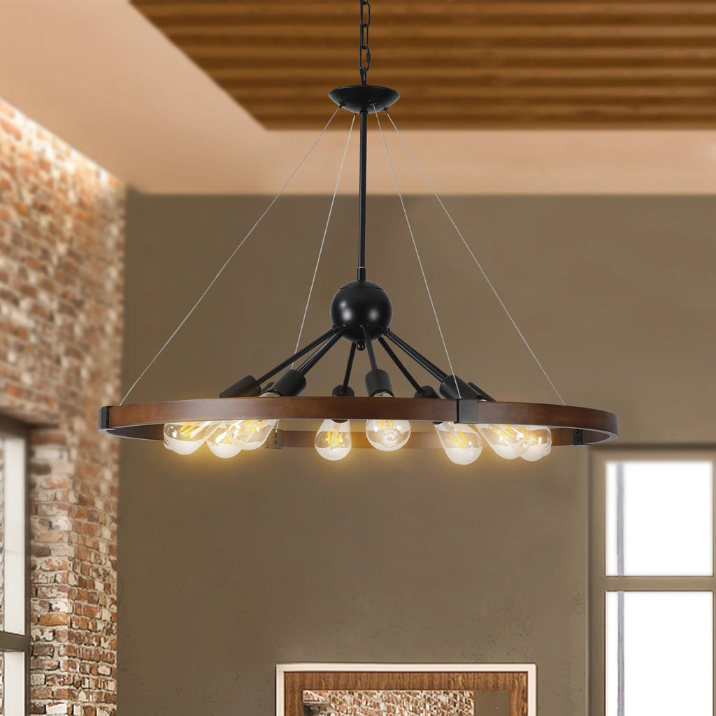 Industrial Retro Iron & Wood Chandelier