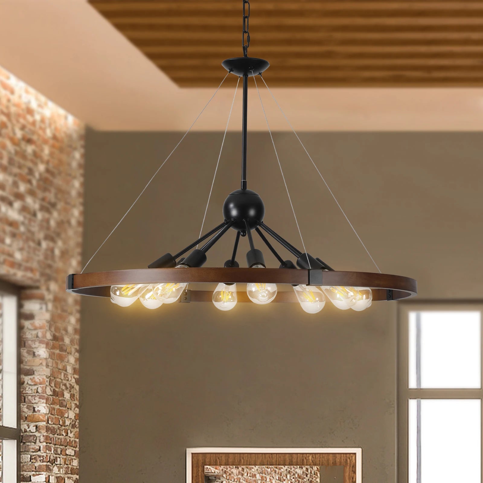 Industrial Retro Iron & Wood Chandelier