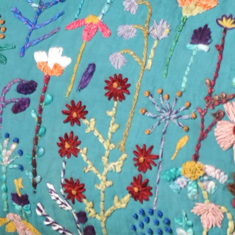 Teal Blue Cotton Embroidered 16x24