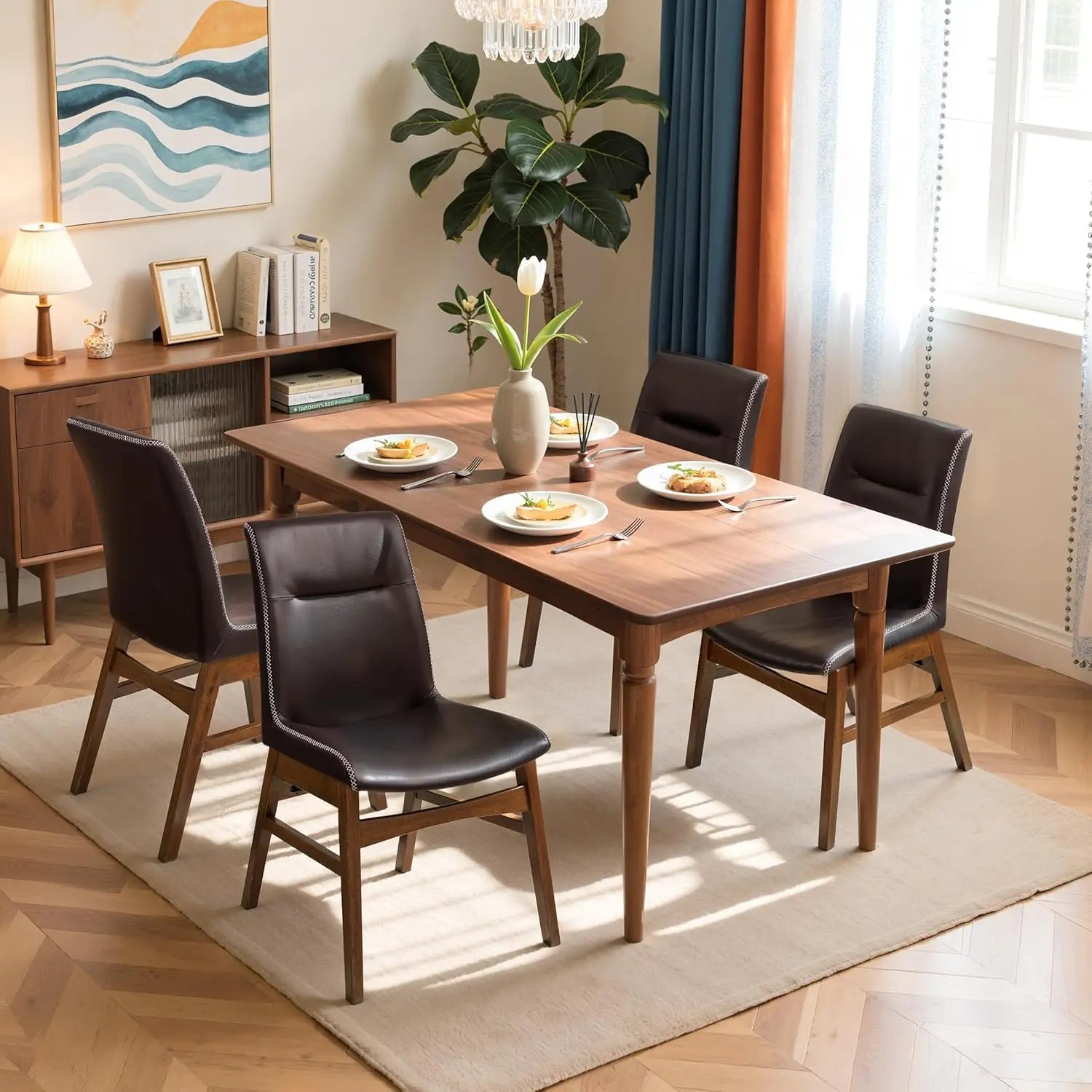 4 Faux Leather Upholstered Modern