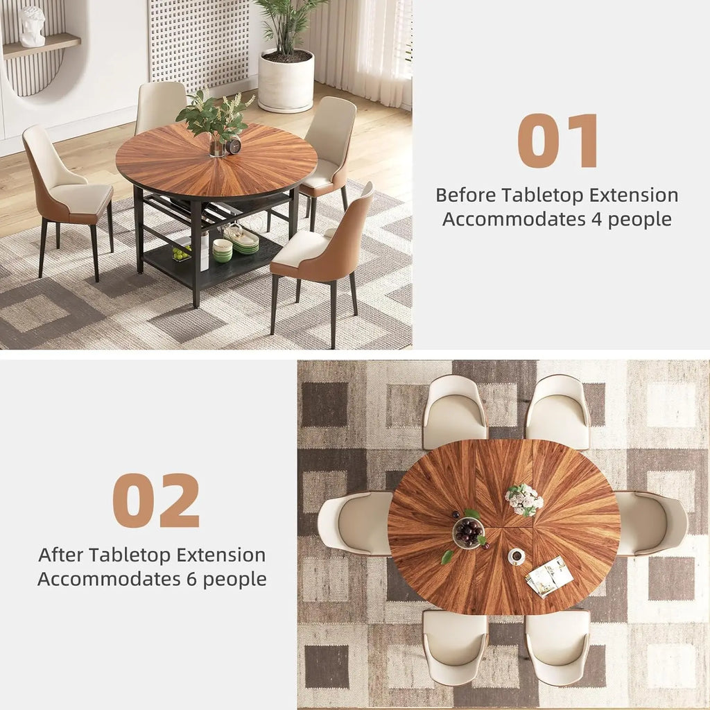 47.2"-63" Extendable Round Solid Wood & Metal