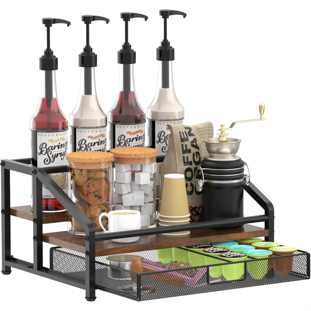 3-Tier Coffee Syrup Rack/35 K-Cup Storage/Coffee Bar