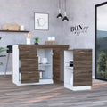 Kitchen Base Cabinet Three Drawers, White/Dark Walnut