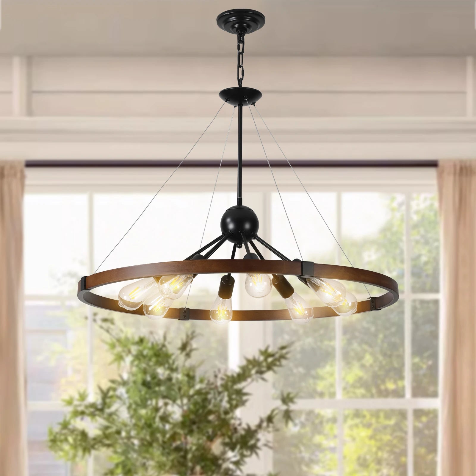 Industrial Retro Iron & Wood Chandelier