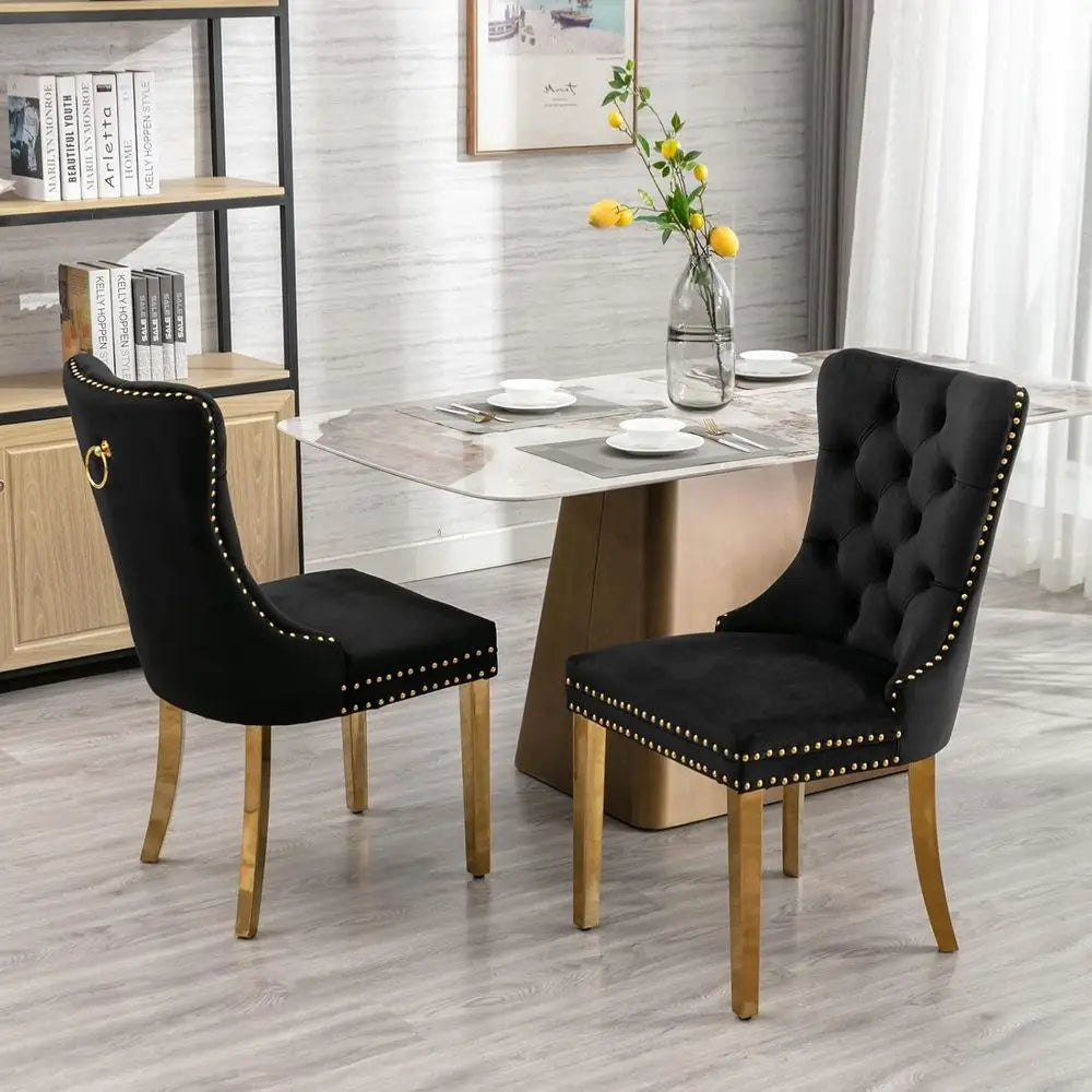 51x29" -7-Piece Glass Set w/6 Black Tuxedo Chairs