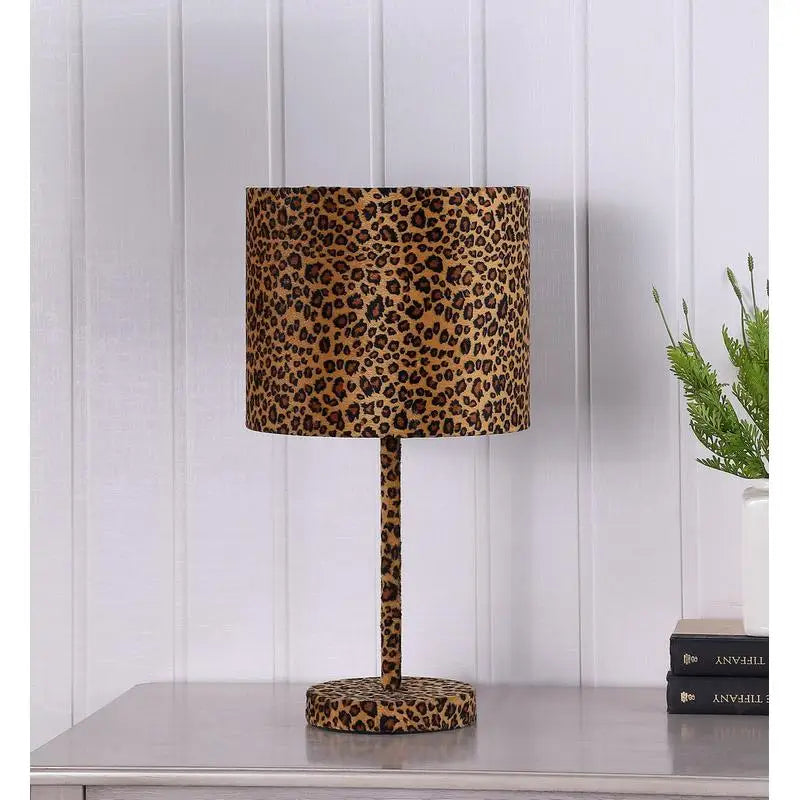 19.25" Faux Suede Leopard Print Lamp