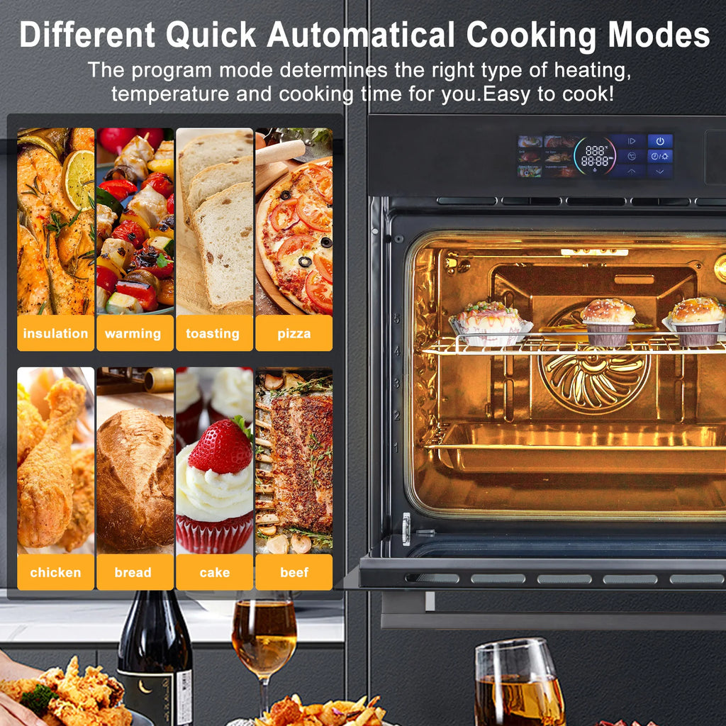 Single Wall Oven 24" 3000W, 8 Baking Modes, w/Air Frying