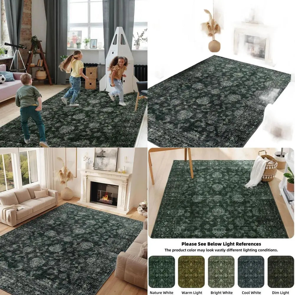 8x10 Vintage Boho Green Washable