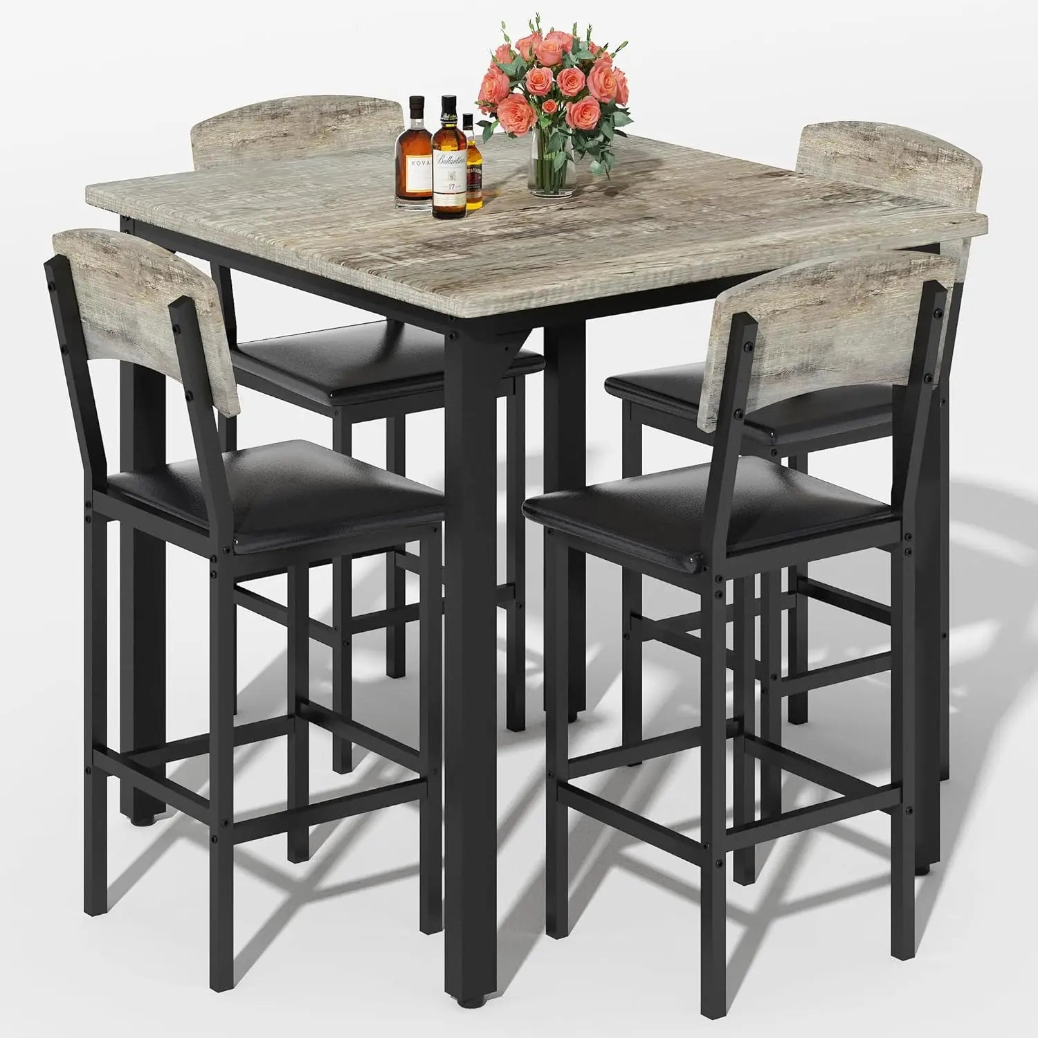 35.43" Counter Height Set Marble/4 Upholstered Bar Stools
