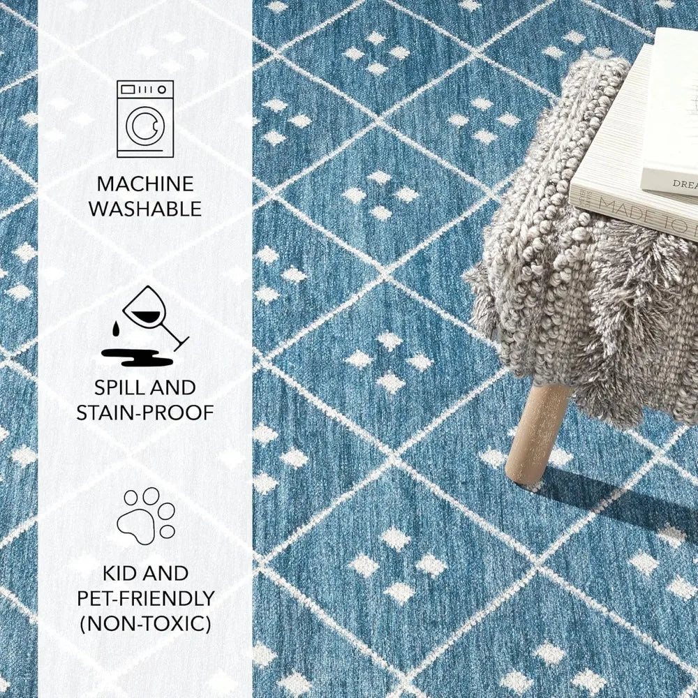 4x6 Washable Indigo Diamond