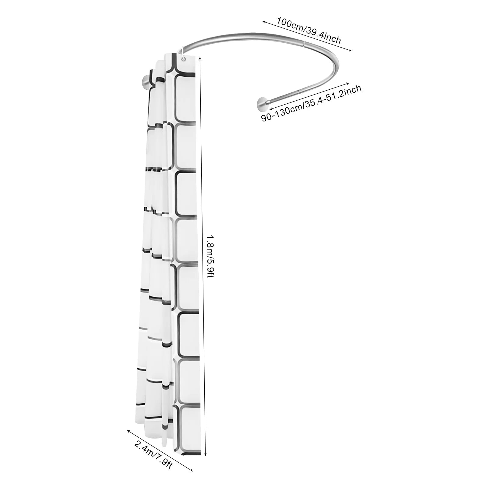 Shower Curtain Rod Set Extendable Curved