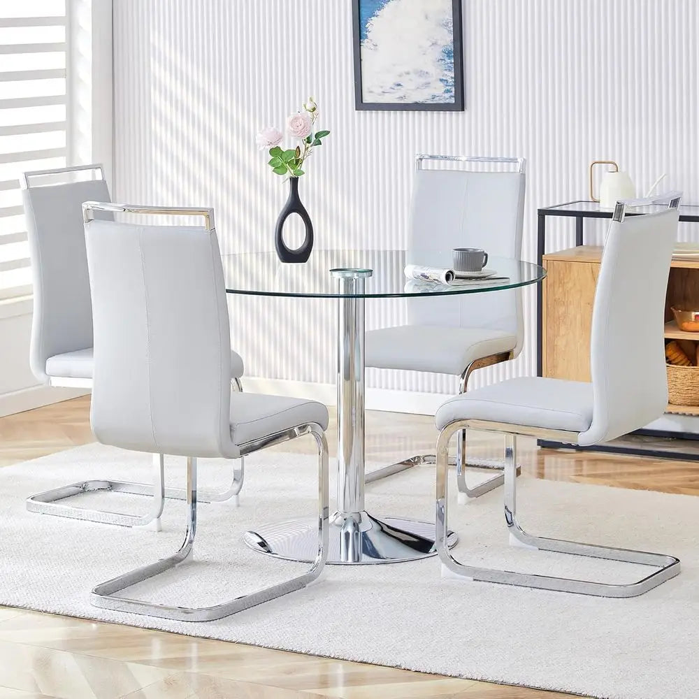 40 Round Tempered Glass Top stainless legs
