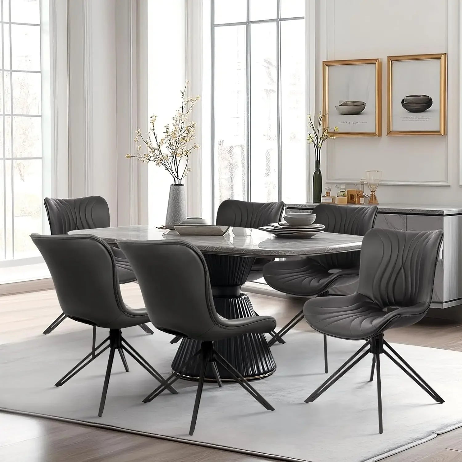 6, 360° Swivel Upholstered Mid-Century Modern