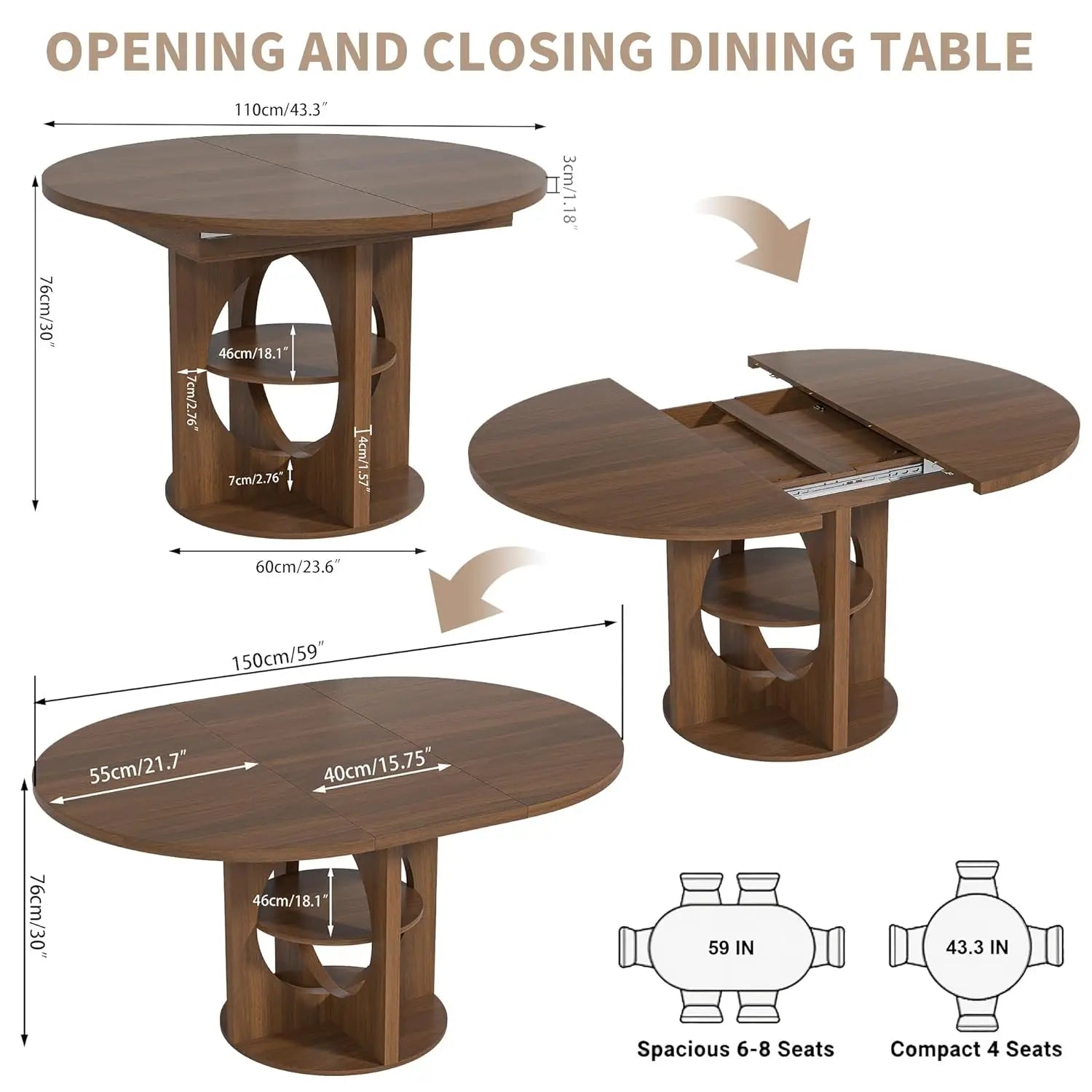 43-59 Extendable Round Wood Walnut