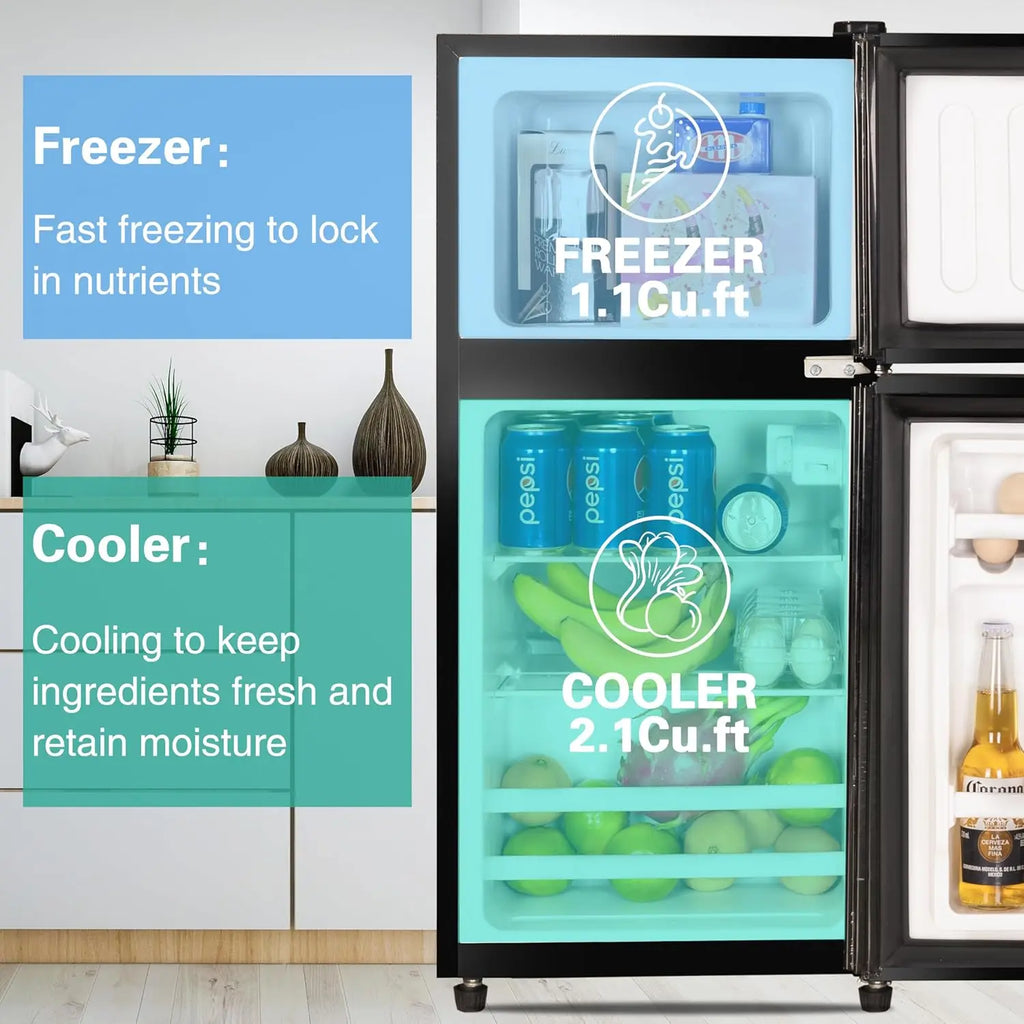 3.2CF Black Compact Refrigerator with Freezer