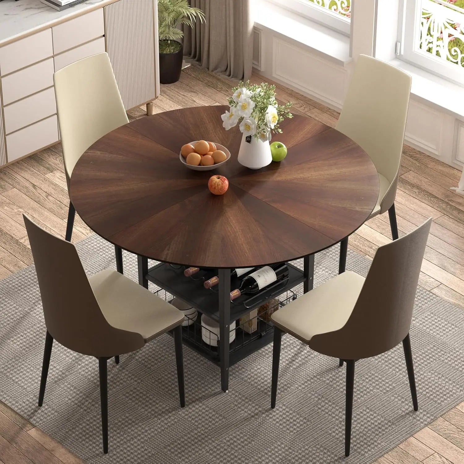 47.2"-63" Extendable Round Solid Wood & Metal