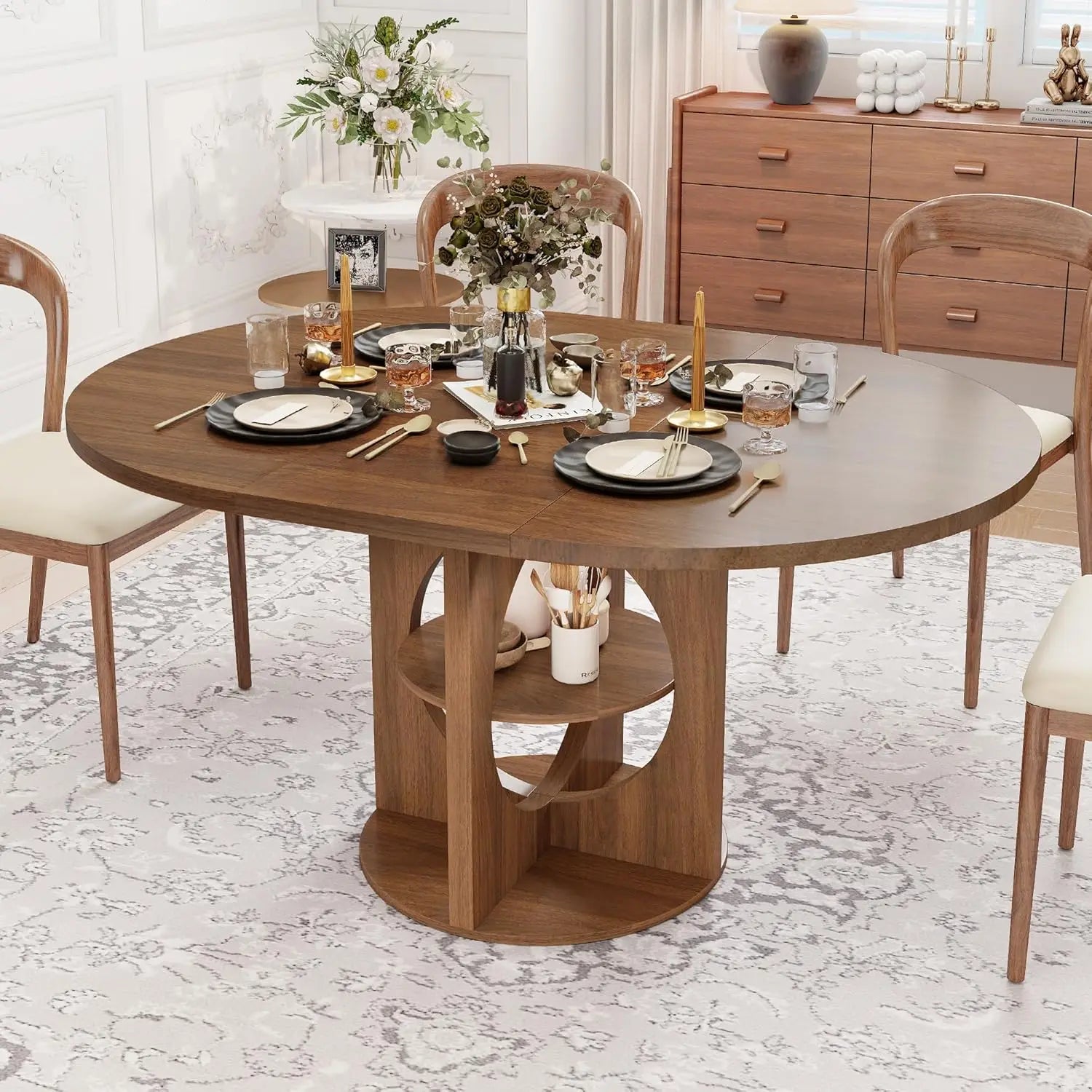 43-59 Extendable Round Wood Walnut