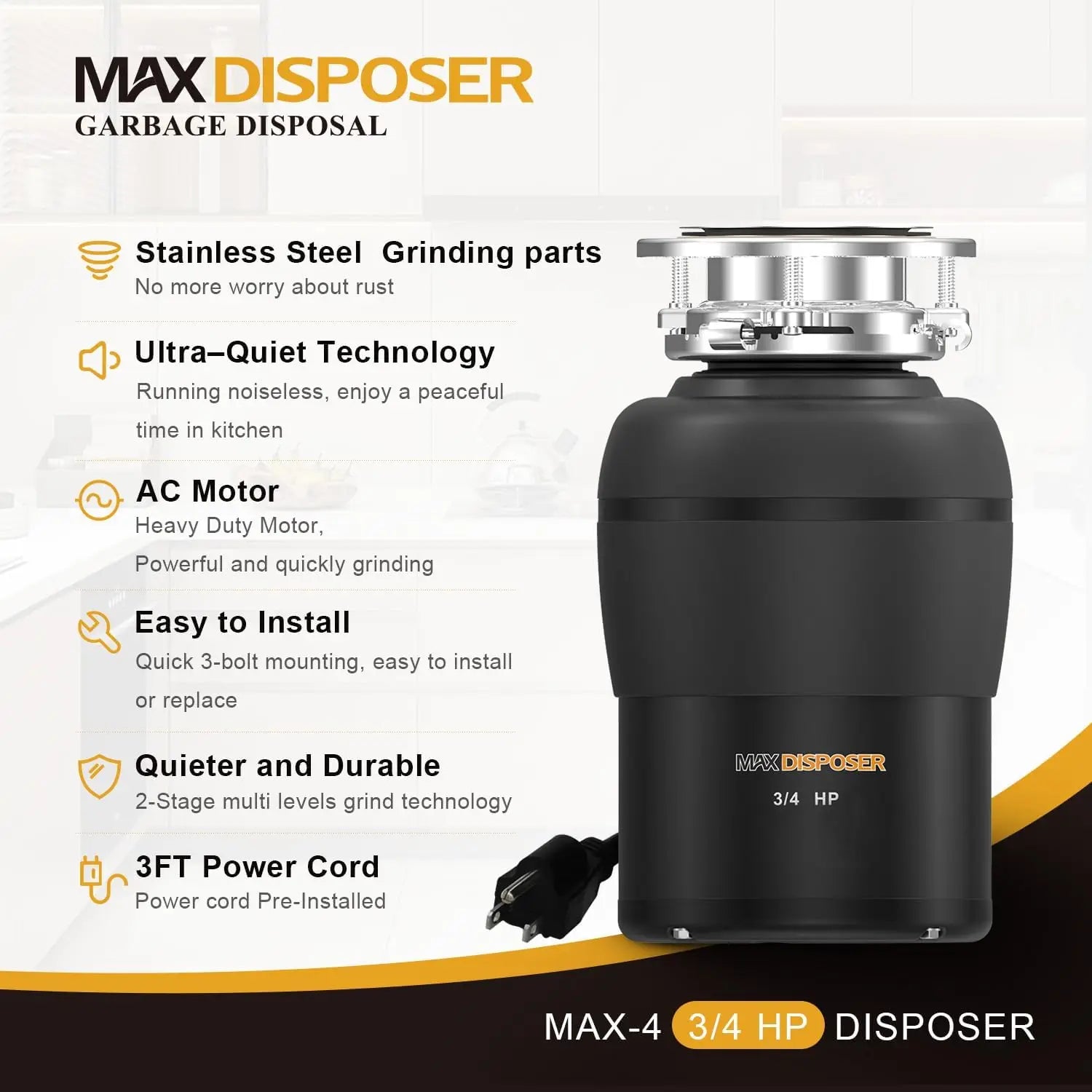 3/4 HP Quiet Disposal Cord