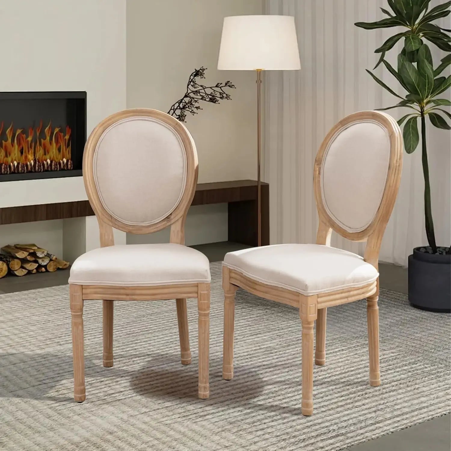 6 French Beige Farmhouse Round Back
