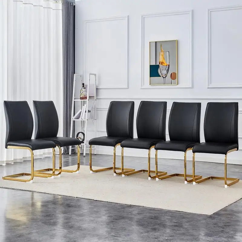 6 Black PU Leather Gold Metal Legs