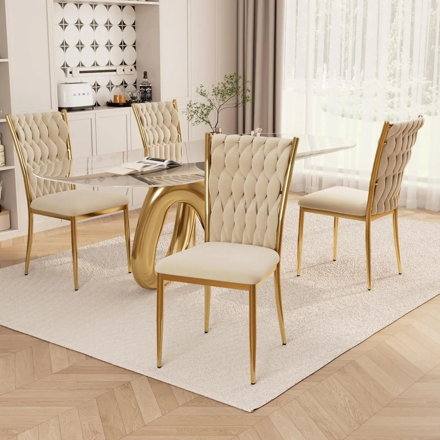 4 Velvet Upholstered w/Gold Metal Legs,